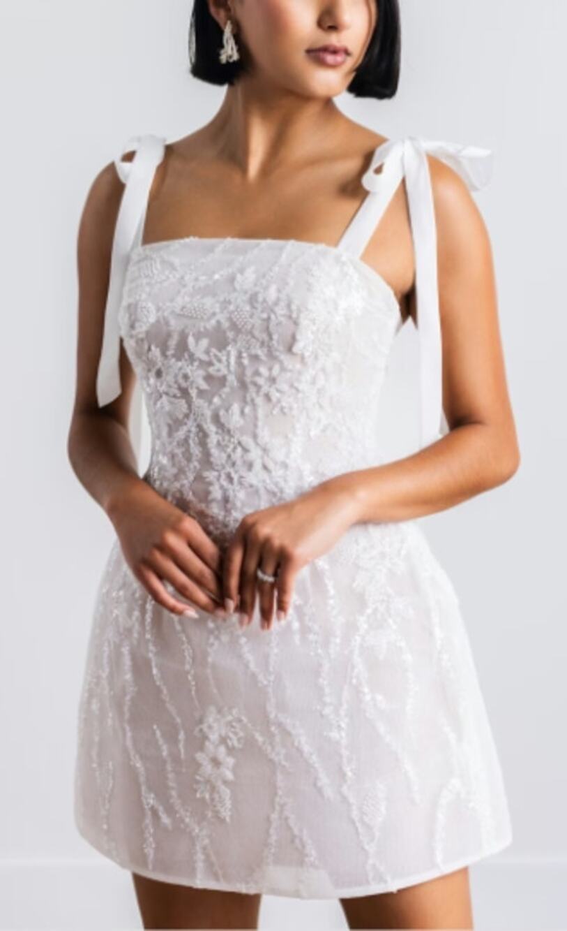 Watters Prancer Beading Tulle Ivory Shimmer Corset Bodice Mini Dress Sz 8 NWT
